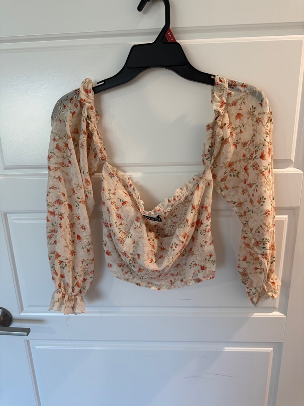 SHEIN Cream Floral Ruffle Crop Top with Orange Print